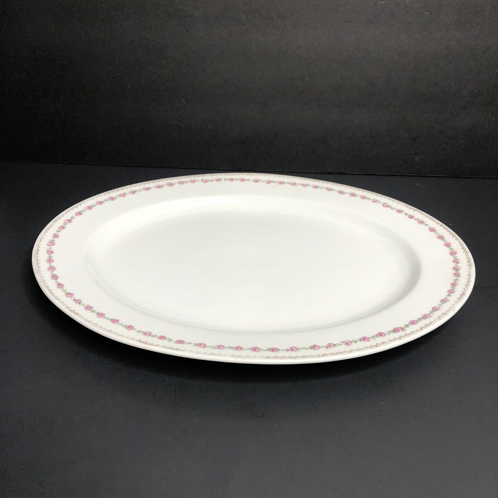 Scherzer ZS & Co Bavaria Platter 14" Pink Flowers Gold Scroll Rim Antique